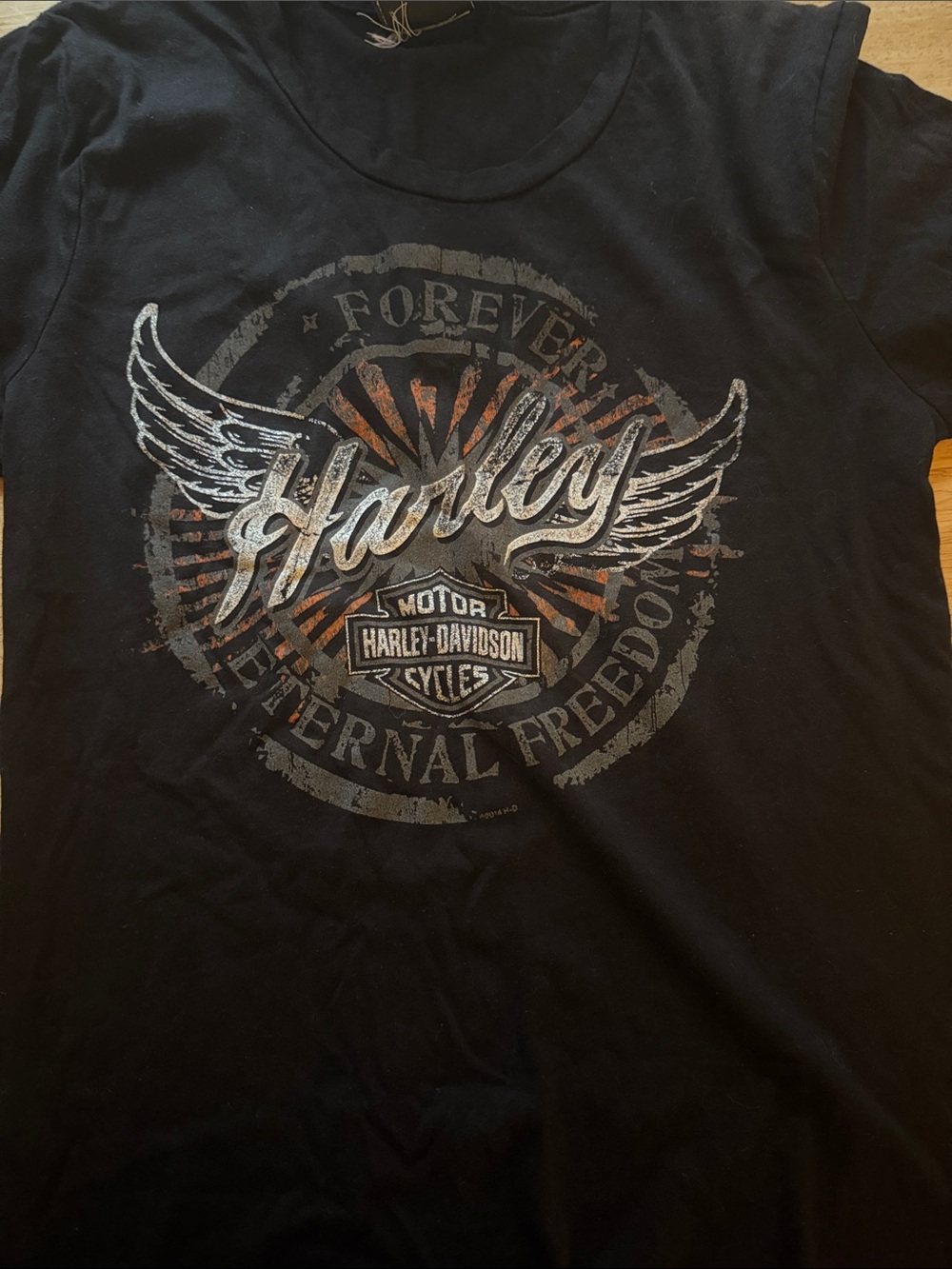 Harley-Davidson Black Short Sleeve Tee with Silver and Orange Winged Logo